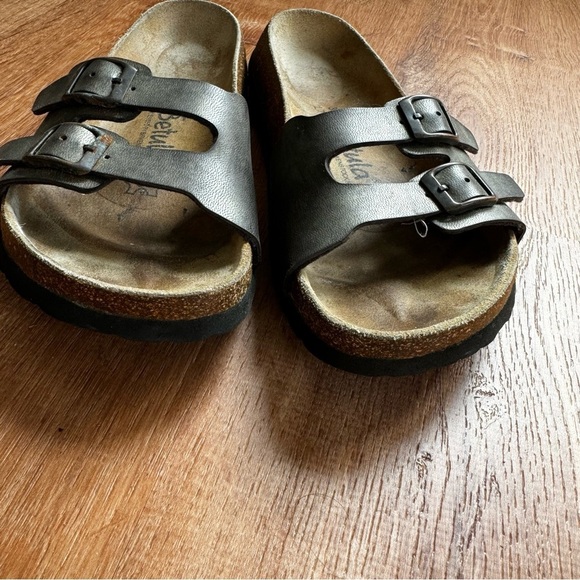 Betula by Birkenstock Two Buckle Slip On Metallic leather Sandals - Picture 4 of 9